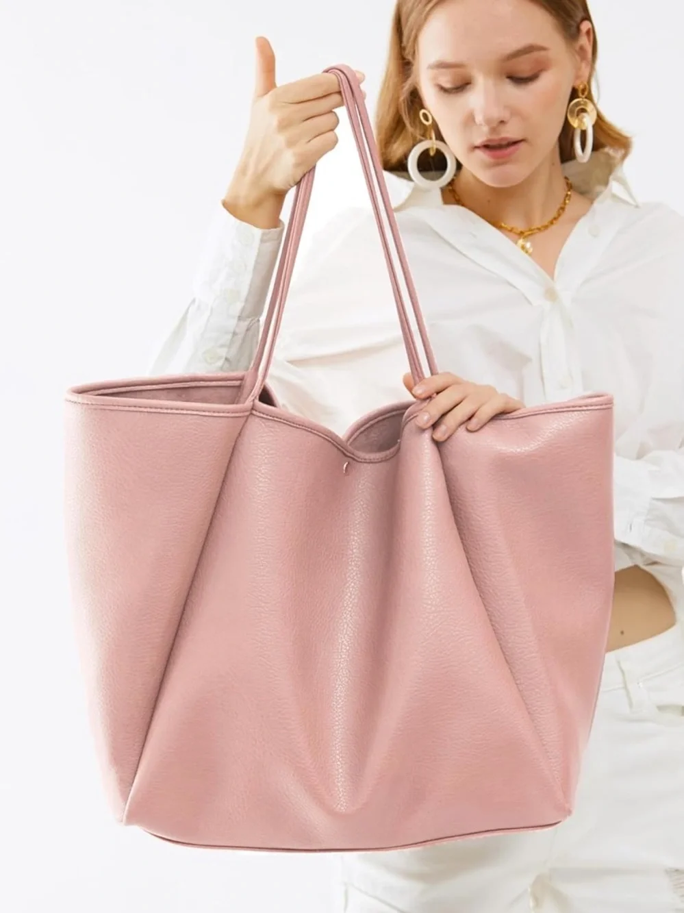 Oversize Leather Tote Weekender Bag Shopper Handbag Travel Purse